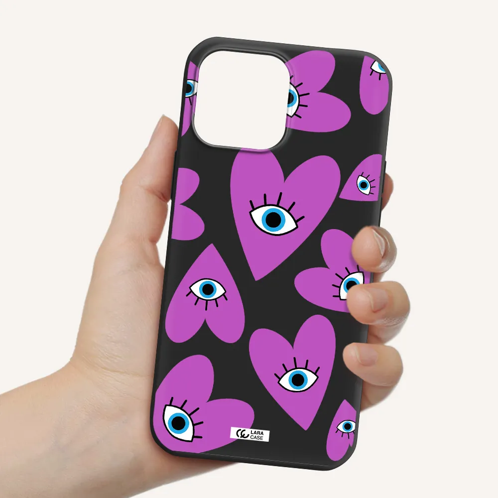 a purple heart with eyes and a black eye Apple iPhone 13 Pro Silicone black Case