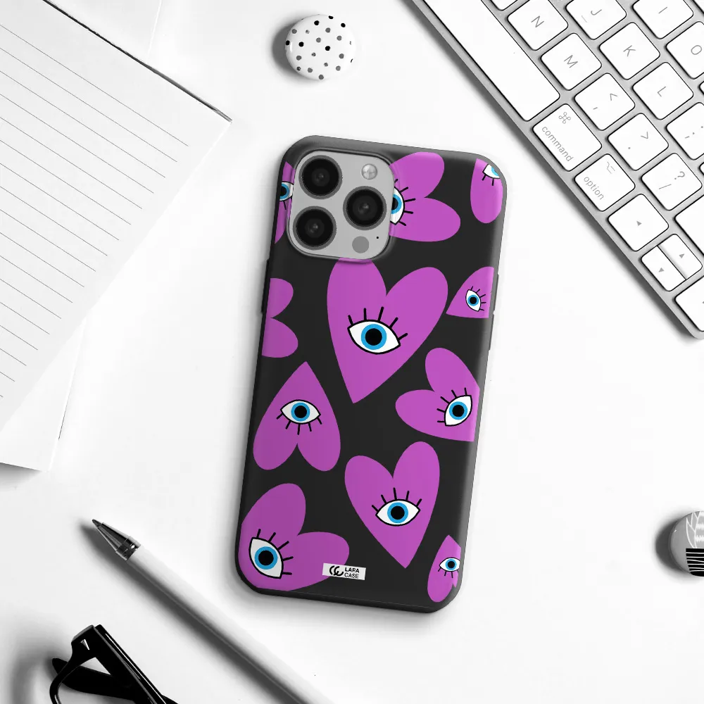 a purple heart with eyes and a black eye Apple iPhone 13 Pro Silicone black Case