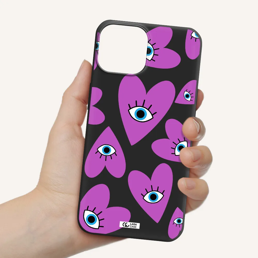 a purple heart with eyes and a black eye Apple iPhone 13 Silicone black Case