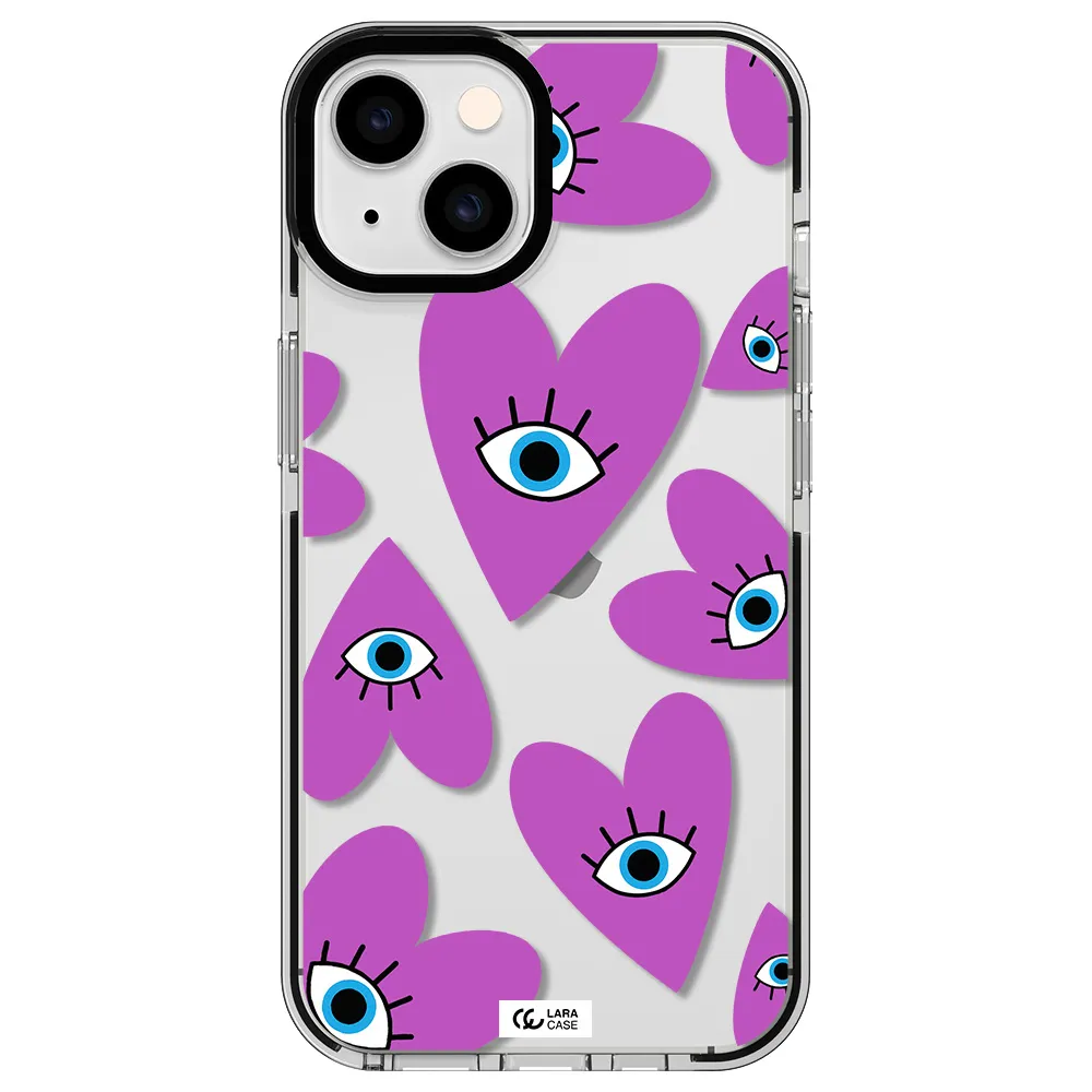 a purple heart with eyes and a black eye Apple iPhone 14 impact black border Case