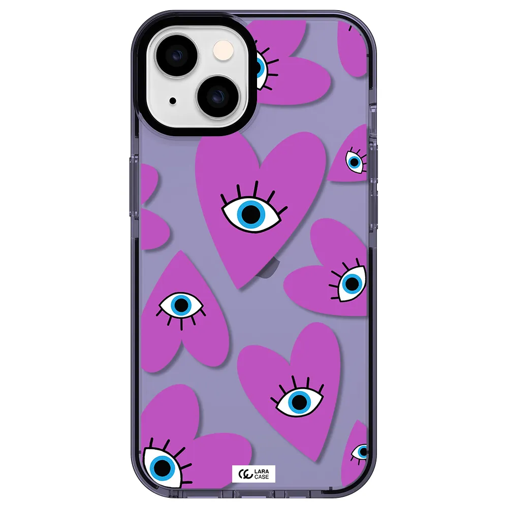 a purple heart with eyes and a black eye Apple iPhone 14 impact Lilac Case