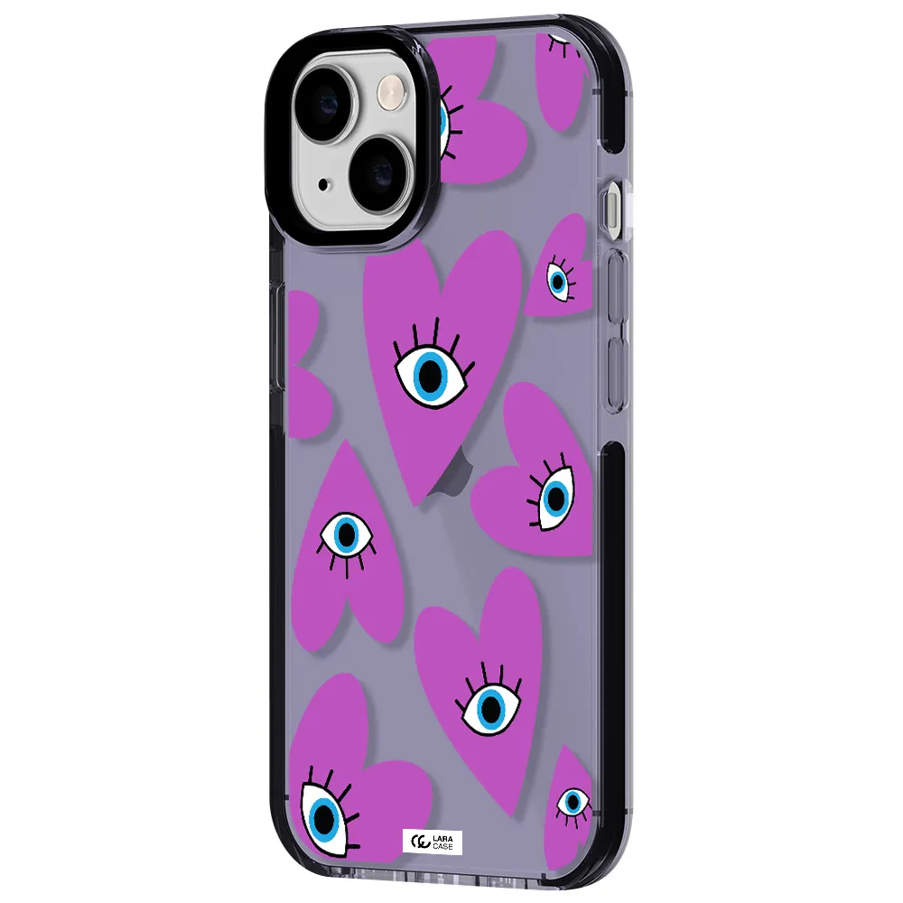 a purple heart with eyes and a black eye Apple iPhone 14 impact Lilac Case