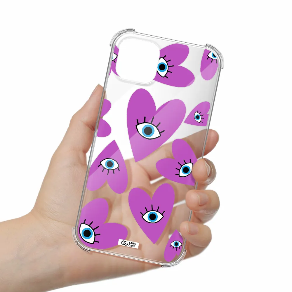 a purple heart with eyes and a black eye Apple iPhone 14 plus Clear PC Case