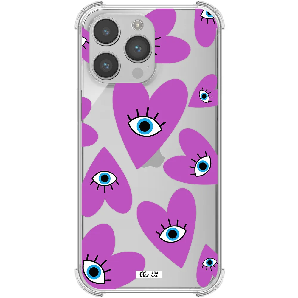 a purple heart with eyes and a black eye Apple iPhone 14 pro max Clear PC Case