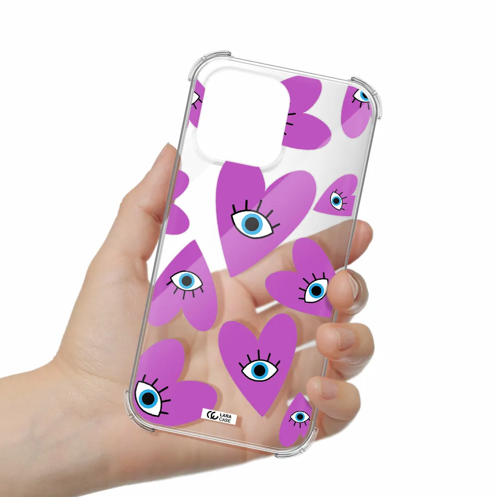 a purple heart with eyes and a black eye Apple iPhone 14 pro max Clear PC Case
