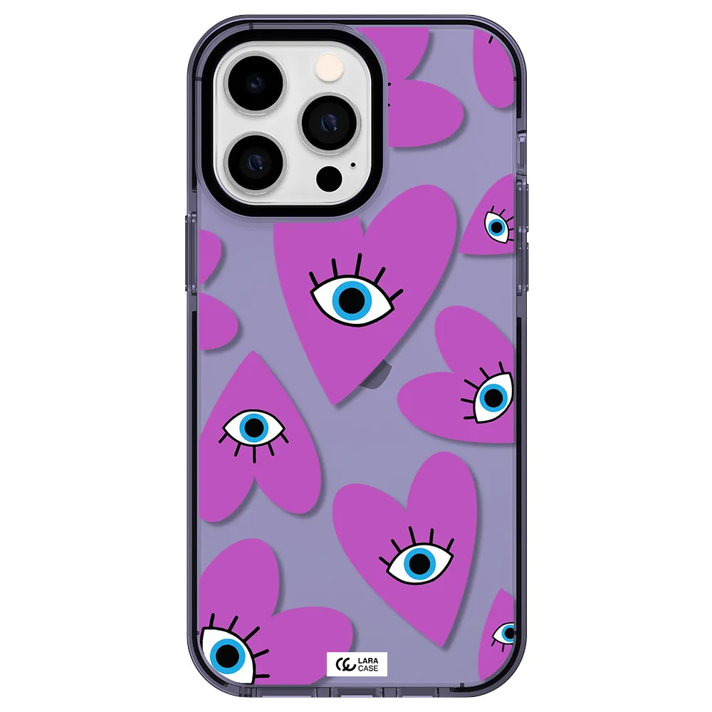 a purple heart with eyes and a black eye Apple iPhone 14 pro max impact Lilac Case