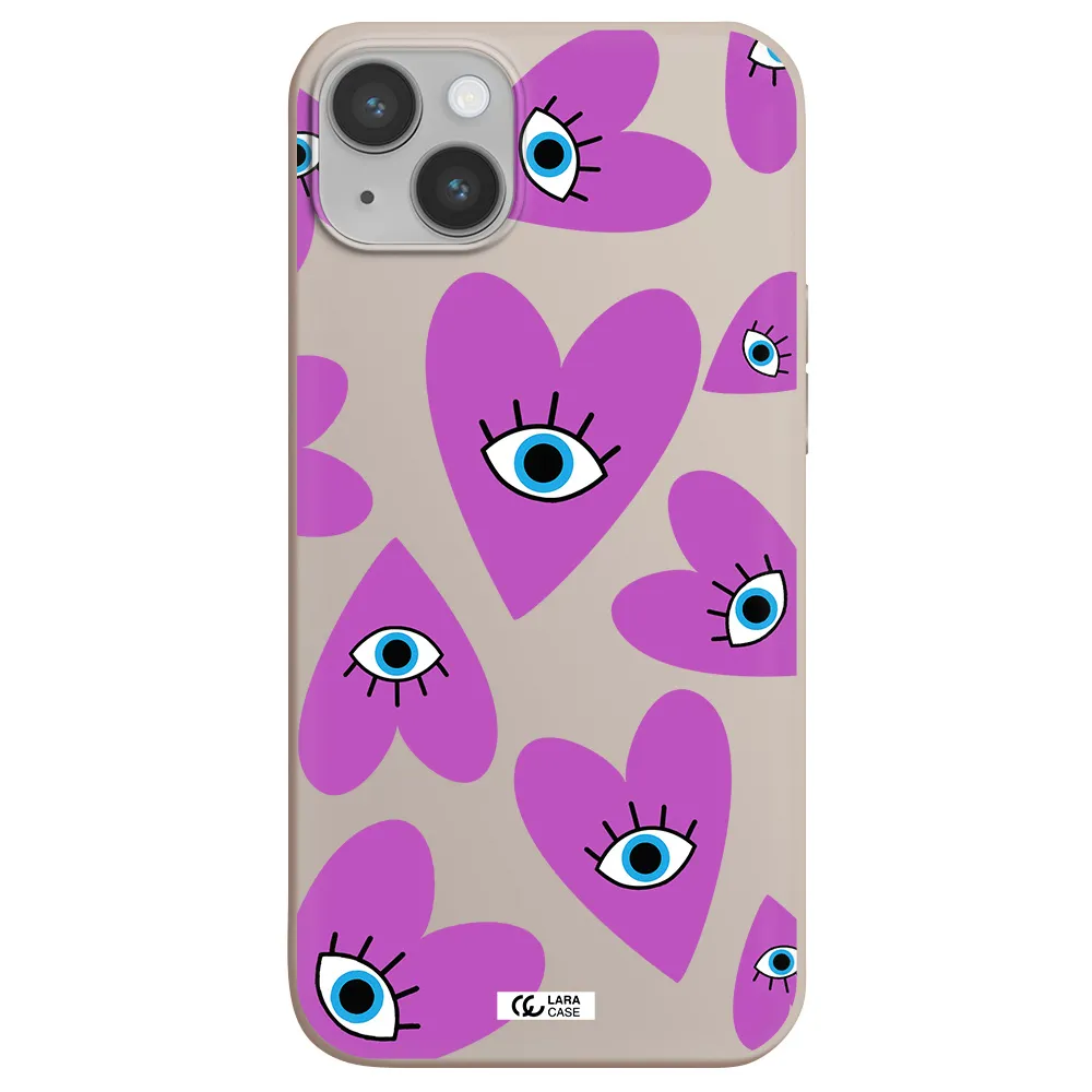 a purple heart with eyes and a black eye Apple iPhone 14 Silicone Stone Case