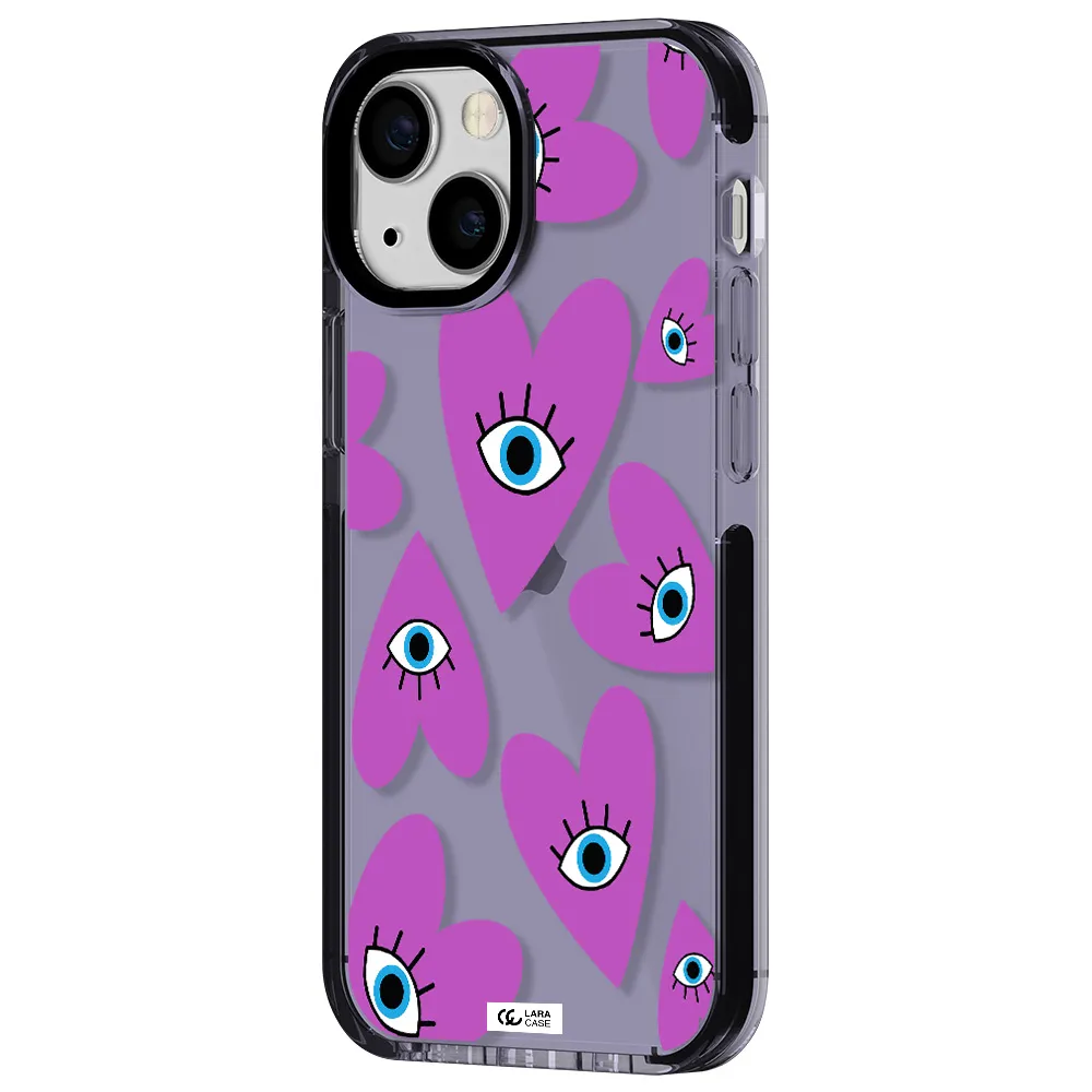 a purple heart with eyes and a black eye Apple iPhone 15 impact Lilac Case