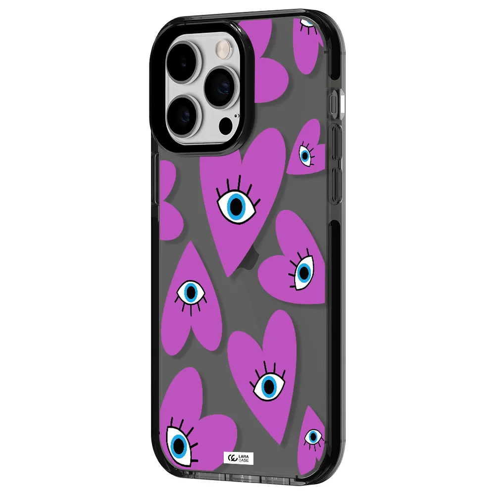 a purple heart with eyes and a black eye Apple iPhone 15 Pro impact Smoke Black Case