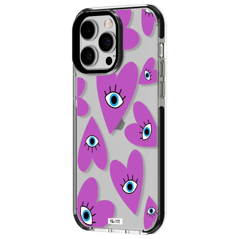 a purple heart with eyes and a black eye Apple iPhone 15 Pro Max impact black border Case