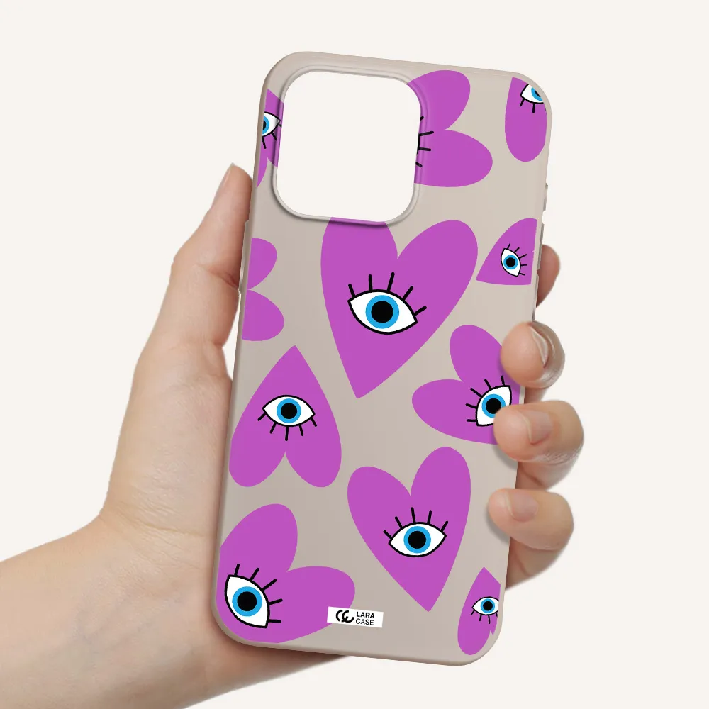 a purple heart with eyes and a black eye Apple Iphone 15 Pro max Silicone Stone Case