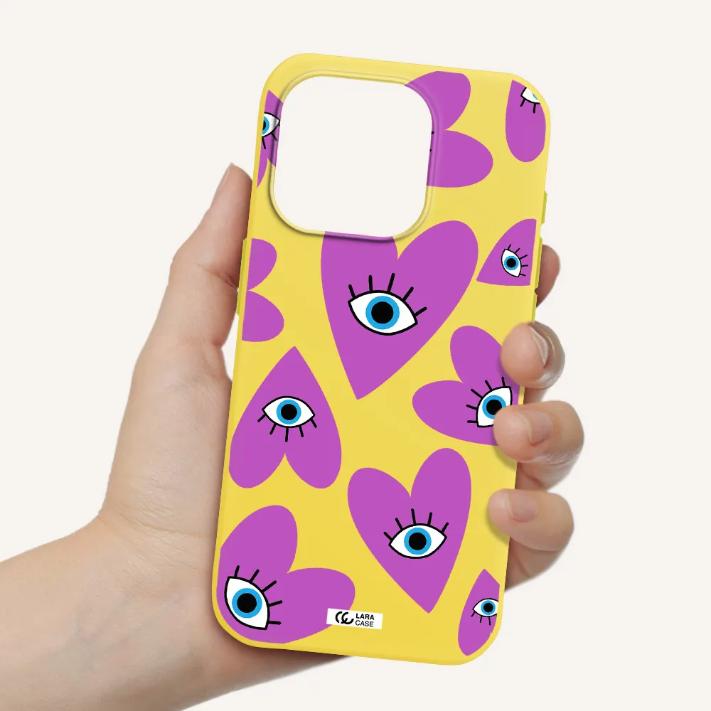 A Purple Heart With Eyes And A Black Eye Apple Iphone 15 Pro Silicone Canary Yellow Case