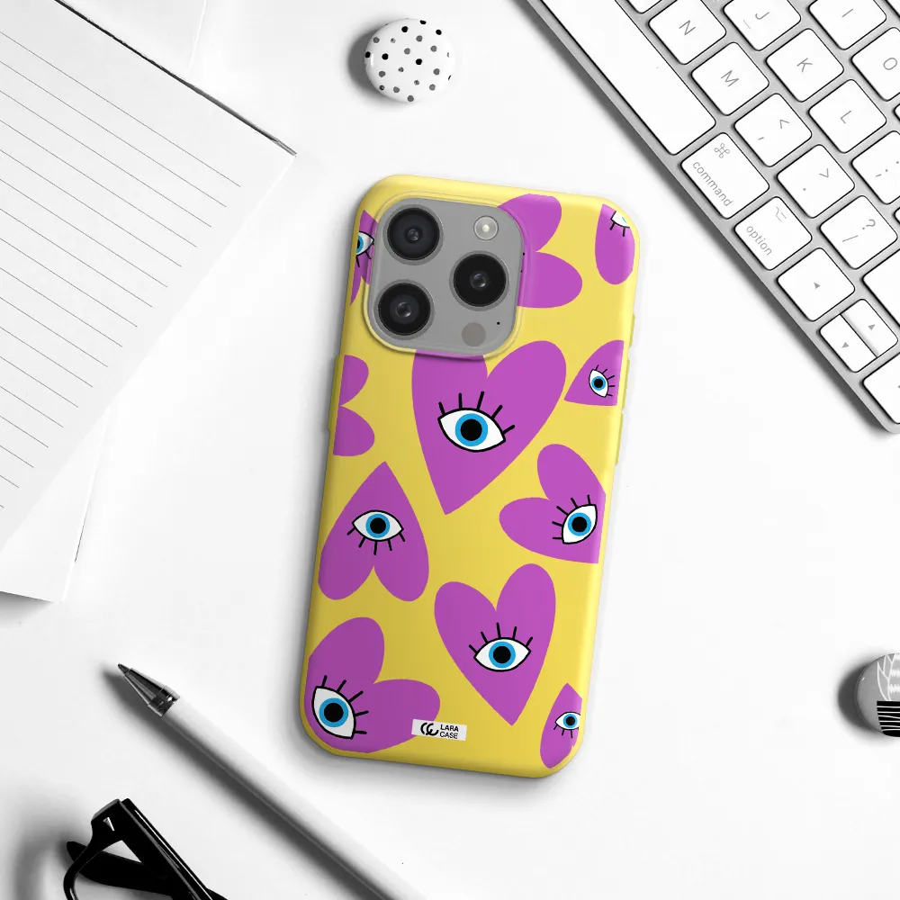 A Purple Heart With Eyes And A Black Eye Apple Iphone 15 Pro Silicone Canary Yellow Case
