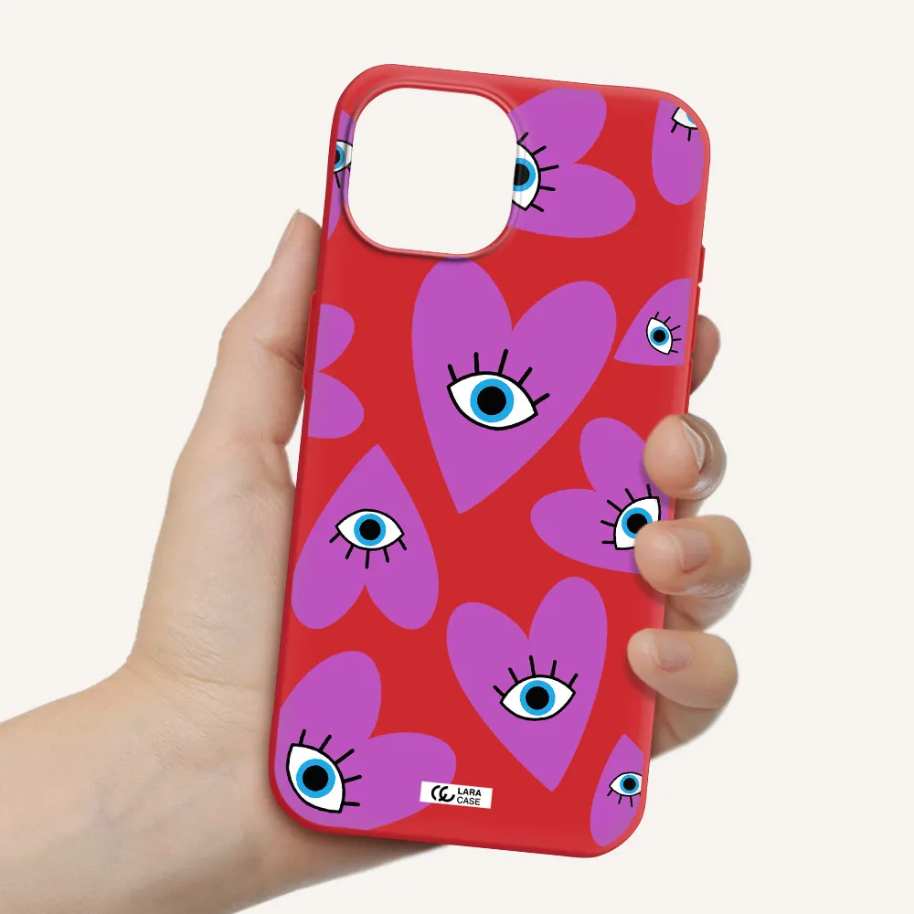 A Purple Heart With Eyes And A Black Eye Apple Iphone 15 Silicone Imperial Red Case