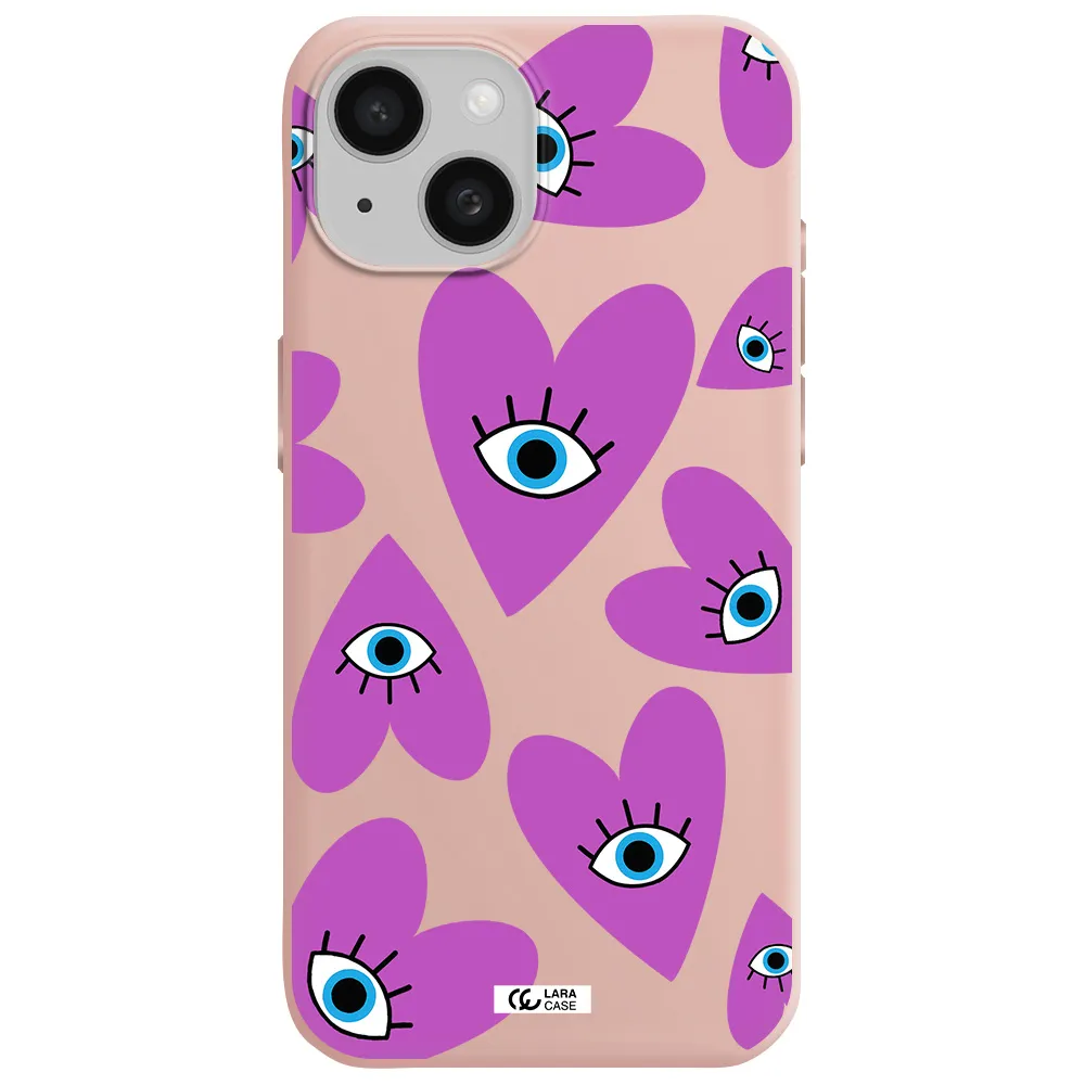 A Purple Heart With Eyes And A Black Eye Apple Iphone 15 Silicone Pastel Pink Case