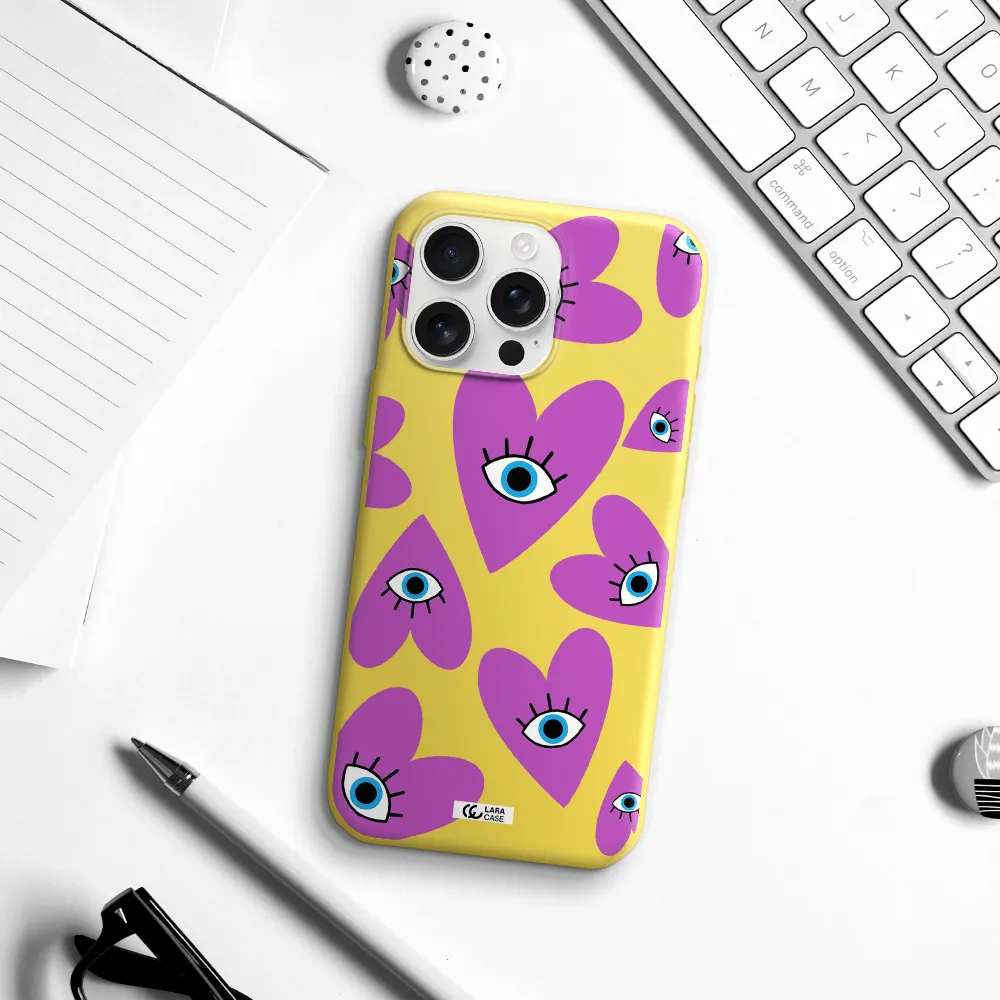 A Purple Heart With Eyes And A Black Eye Apple Iphone 16 Pro Max Silicone Canary Yellow Case