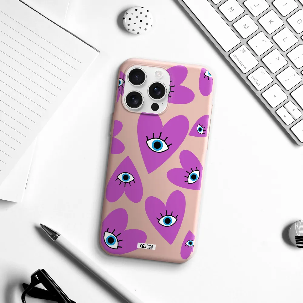 A Purple Heart With Eyes And A Black Eye Apple Iphone 16 Pro Max Silicone Pastel Pink Case