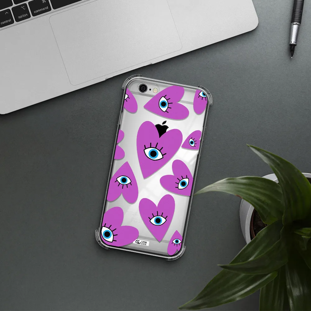 a purple heart with eyes and a black eye Apple iPhone 6 Clear PC Case