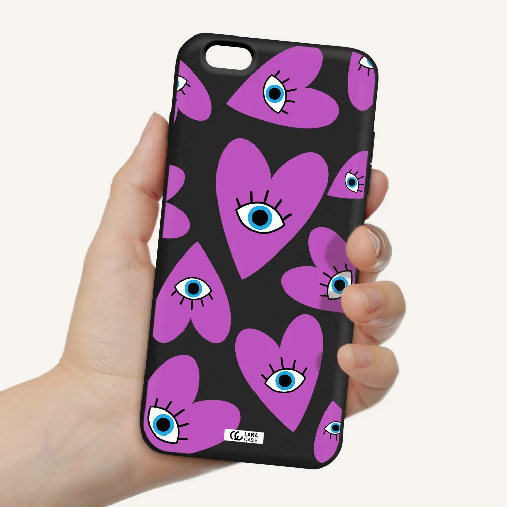 a purple heart with eyes and a black eye Apple iPhone 6 plus Silicone black Case