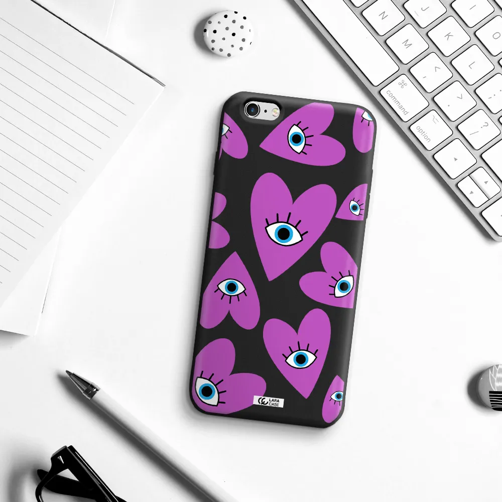 a purple heart with eyes and a black eye Apple iPhone 6 plus Silicone black Case
