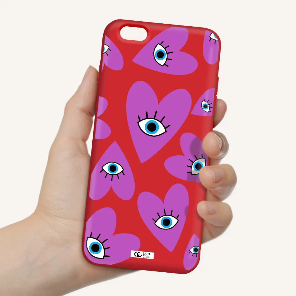 a purple heart with eyes and a black eye Apple iPhone 6 plus Silicone Imperial Red Case