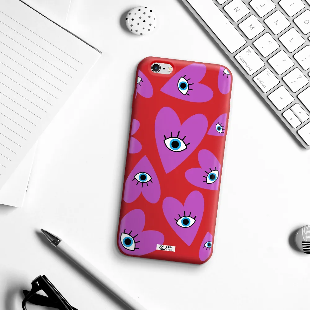 a purple heart with eyes and a black eye Apple iPhone 6 plus Silicone Imperial Red Case