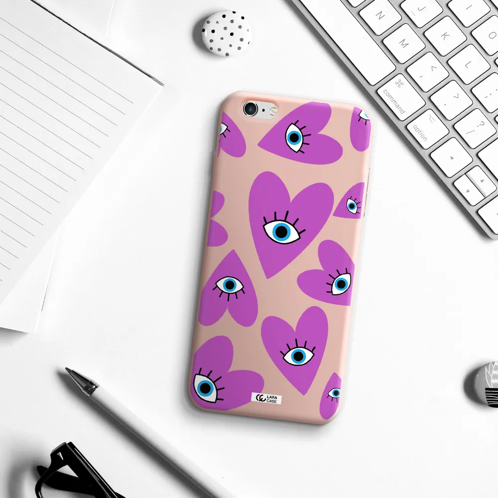 a purple heart with eyes and a black eye Apple iPhone 6 plus Silicone pastel pink Case