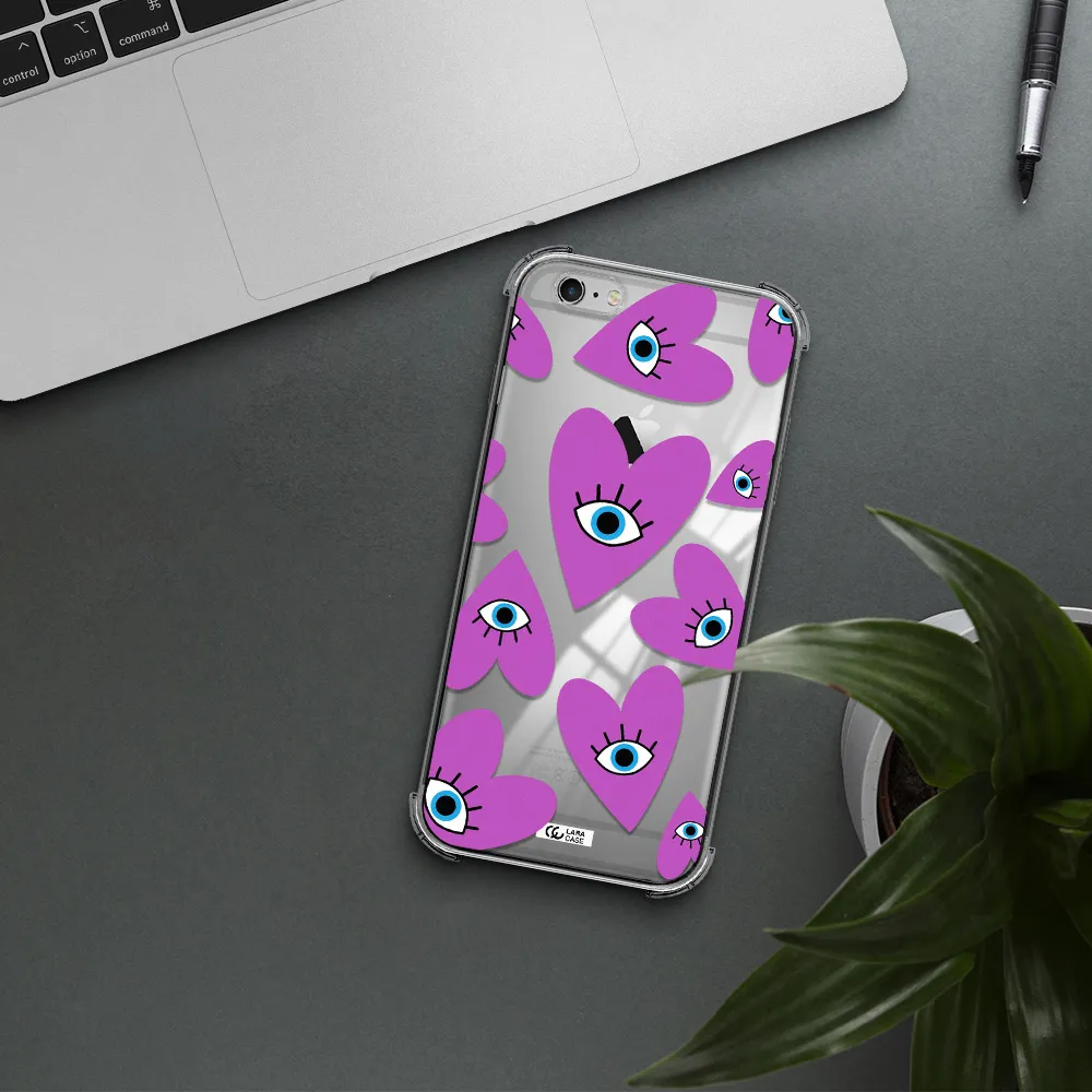 a purple heart with eyes and a black eye Apple iPhone 6 s plus Clear PC Case