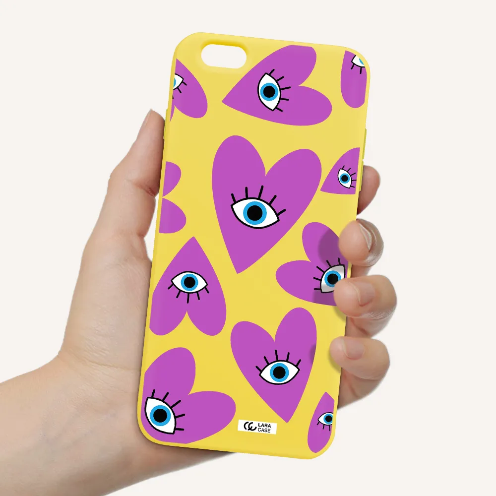 a purple heart with eyes and a black eye Apple iPhone 6 s plus Silicone canary yellow Case