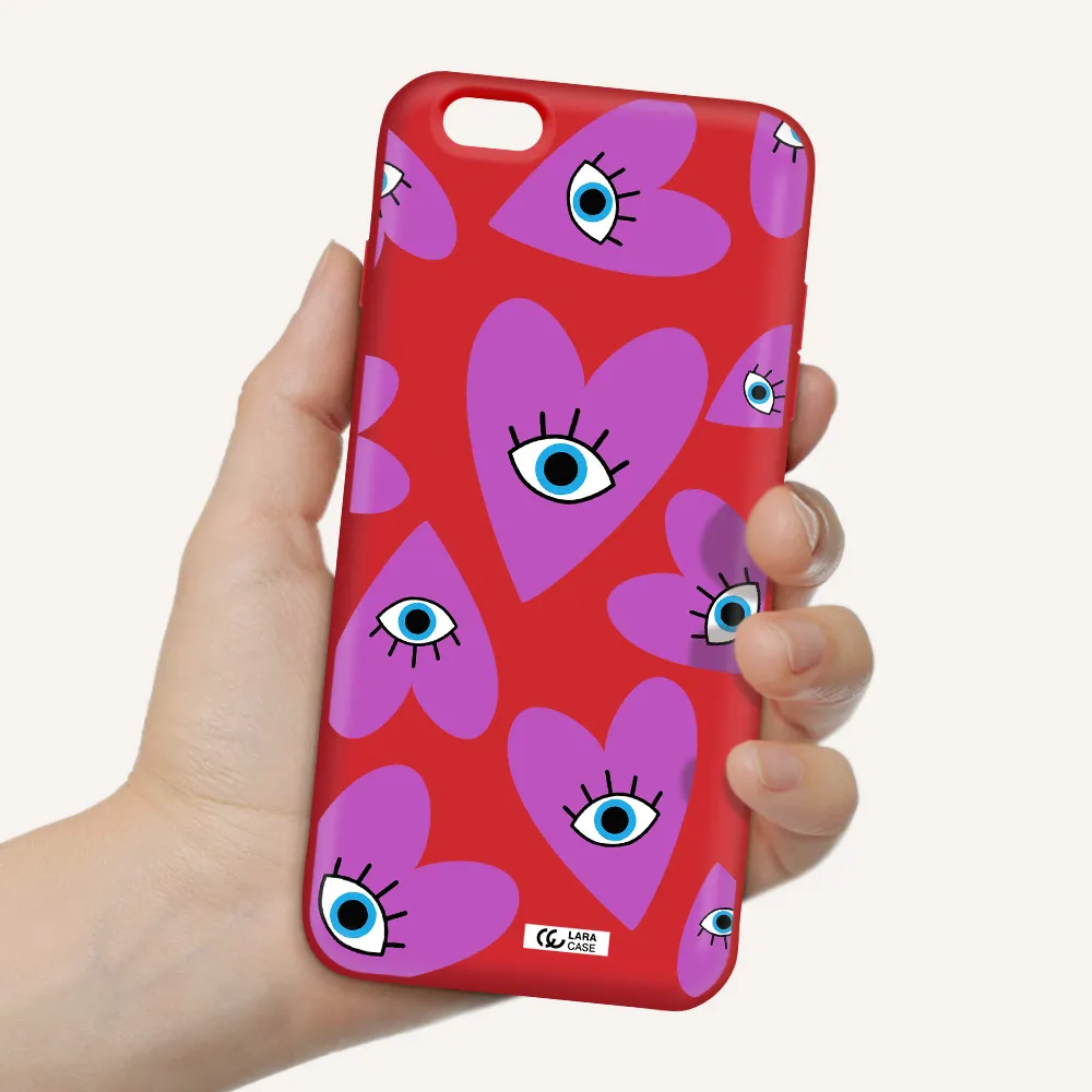 a purple heart with eyes and a black eye Apple iPhone 6 s plus Silicone Imperial Red Case