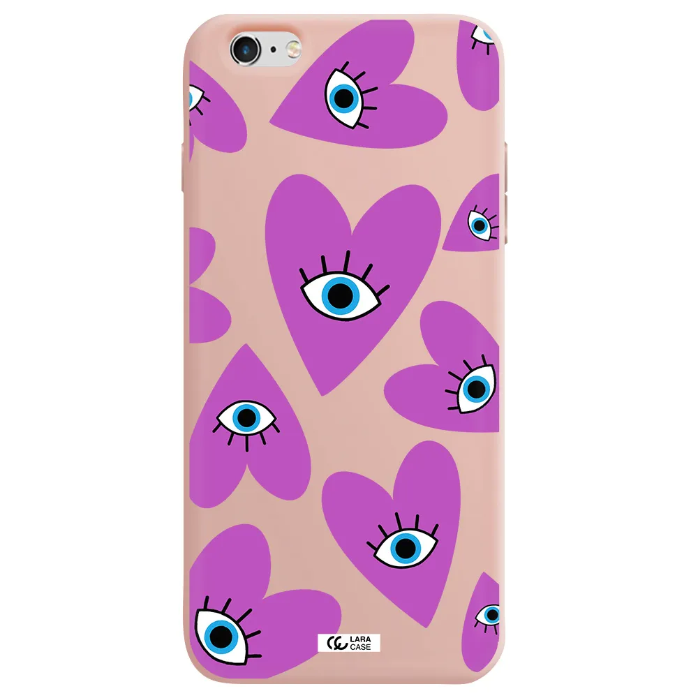 a purple heart with eyes and a black eye Apple iPhone 6 s plus Silicone pastel pink Case