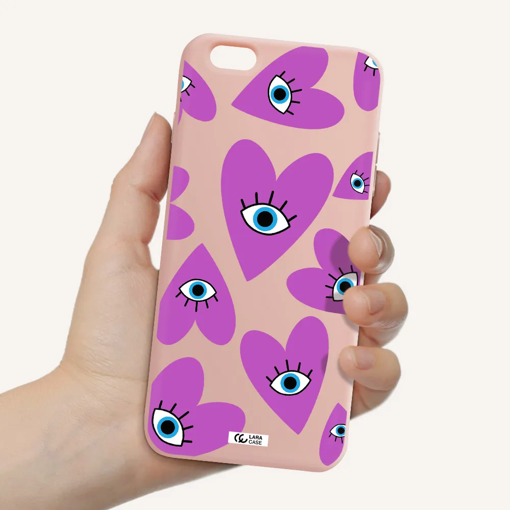 a purple heart with eyes and a black eye Apple iPhone 6 s plus Silicone pastel pink Case