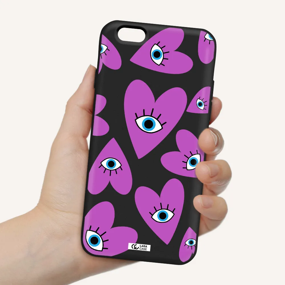 a purple heart with eyes and a black eye Apple iPhone 6 Silicone black Case