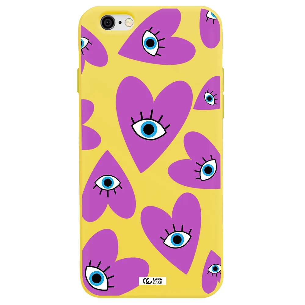 a purple heart with eyes and a black eye Apple iPhone 6 Silicone canary yellow Case