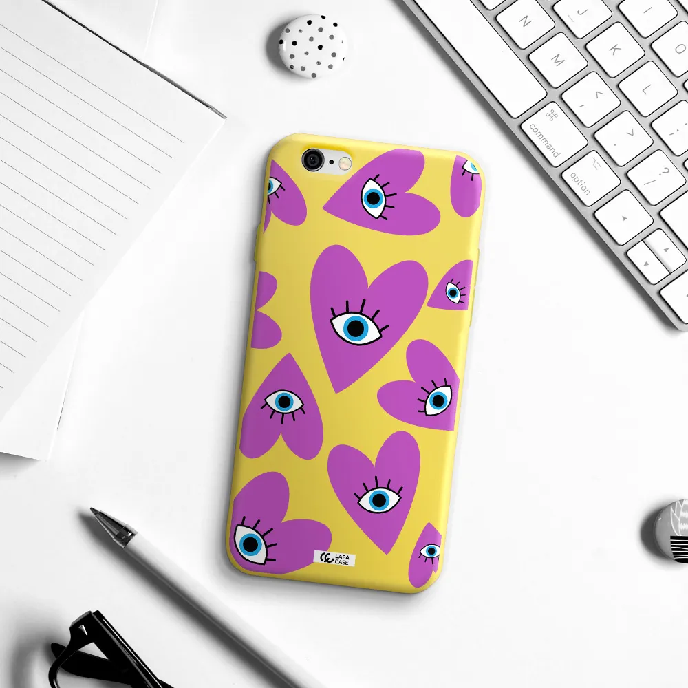 a purple heart with eyes and a black eye Apple iPhone 6 Silicone canary yellow Case