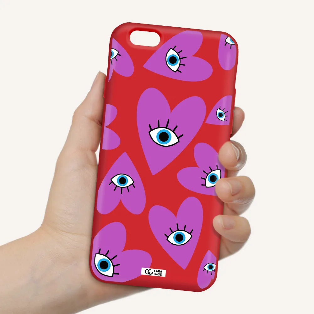 a purple heart with eyes and a black eye Apple iPhone 6 Silicone Imperial Red Case