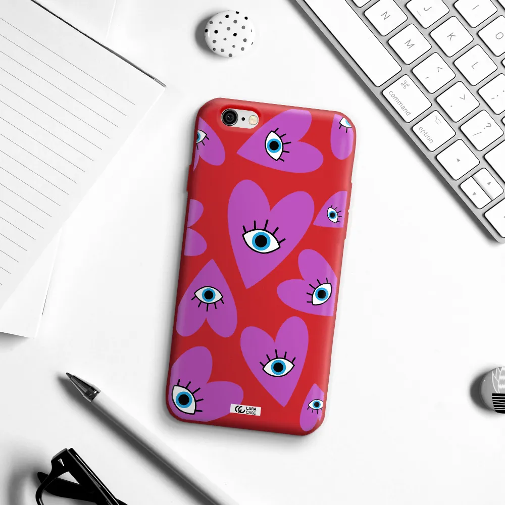 a purple heart with eyes and a black eye Apple iPhone 6 Silicone Imperial Red Case