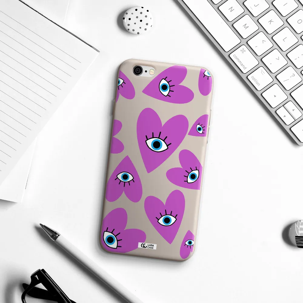 a purple heart with eyes and a black eye Apple iPhone 6 Silicone Stone Case