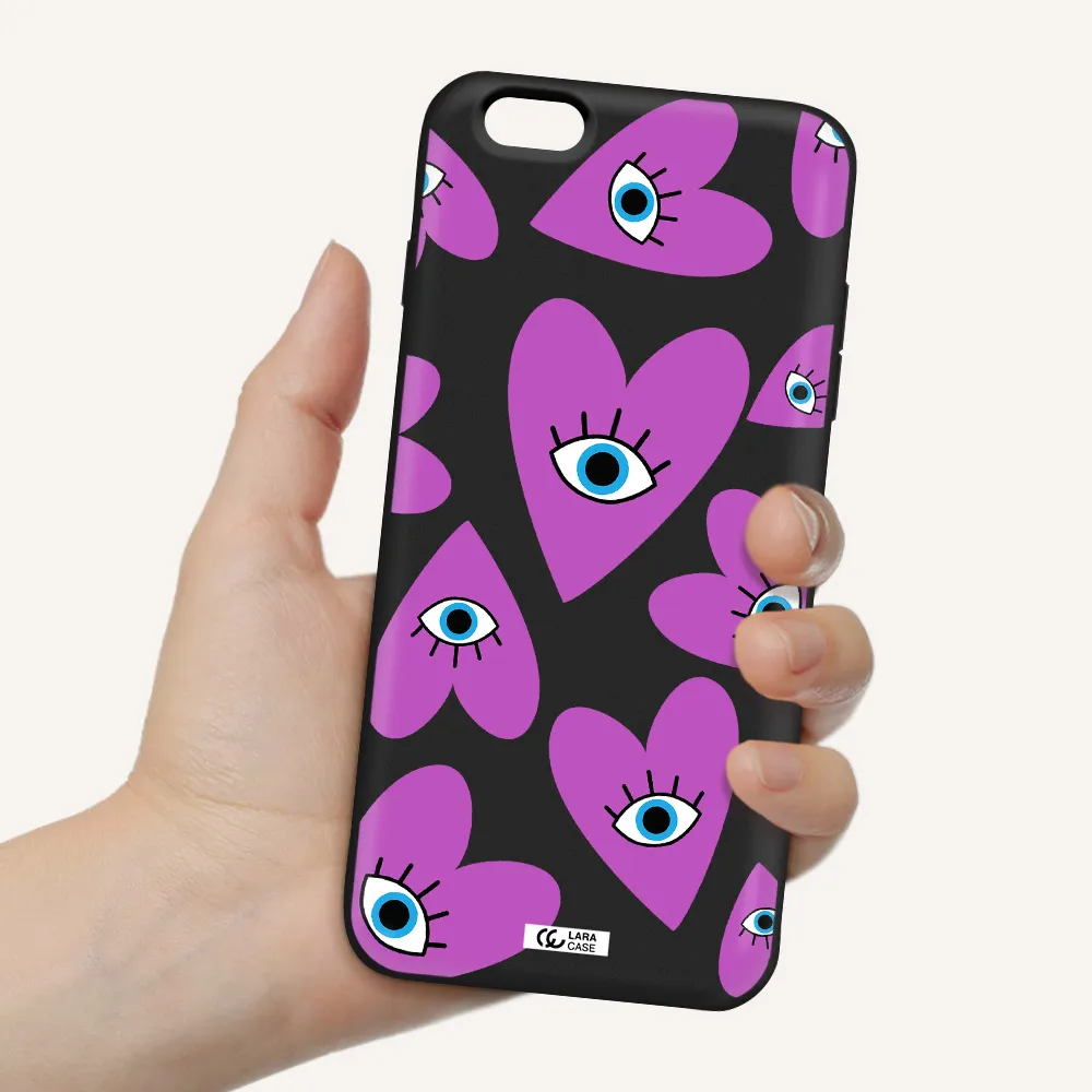 a purple heart with eyes and a black eye Apple iPhone 6S Silicone black Case