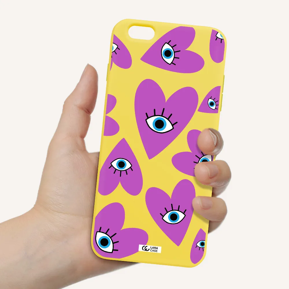 a purple heart with eyes and a black eye Apple iPhone 6S Silicone canary yellow Case