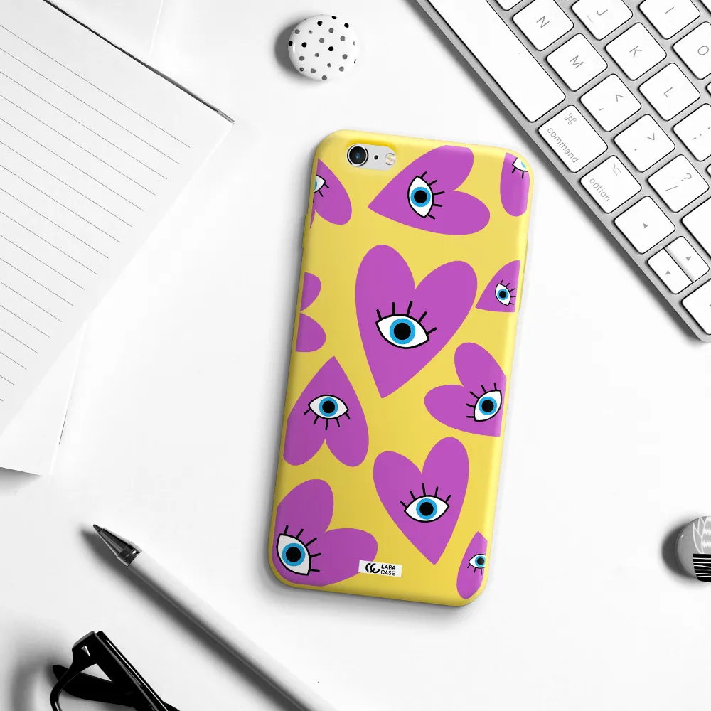 a purple heart with eyes and a black eye Apple iPhone 6S Silicone canary yellow Case