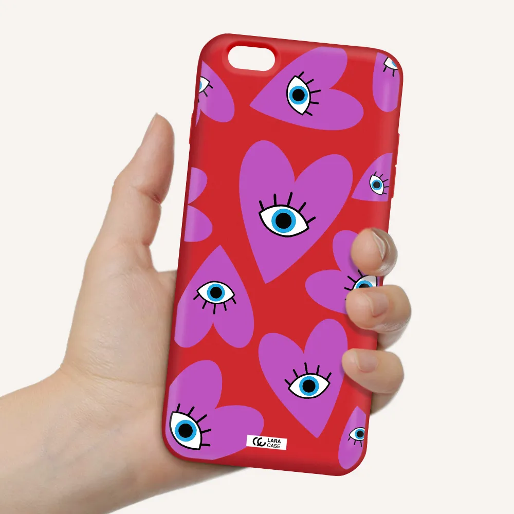 a purple heart with eyes and a black eye Apple iPhone 6S Silicone Imperial Red Case