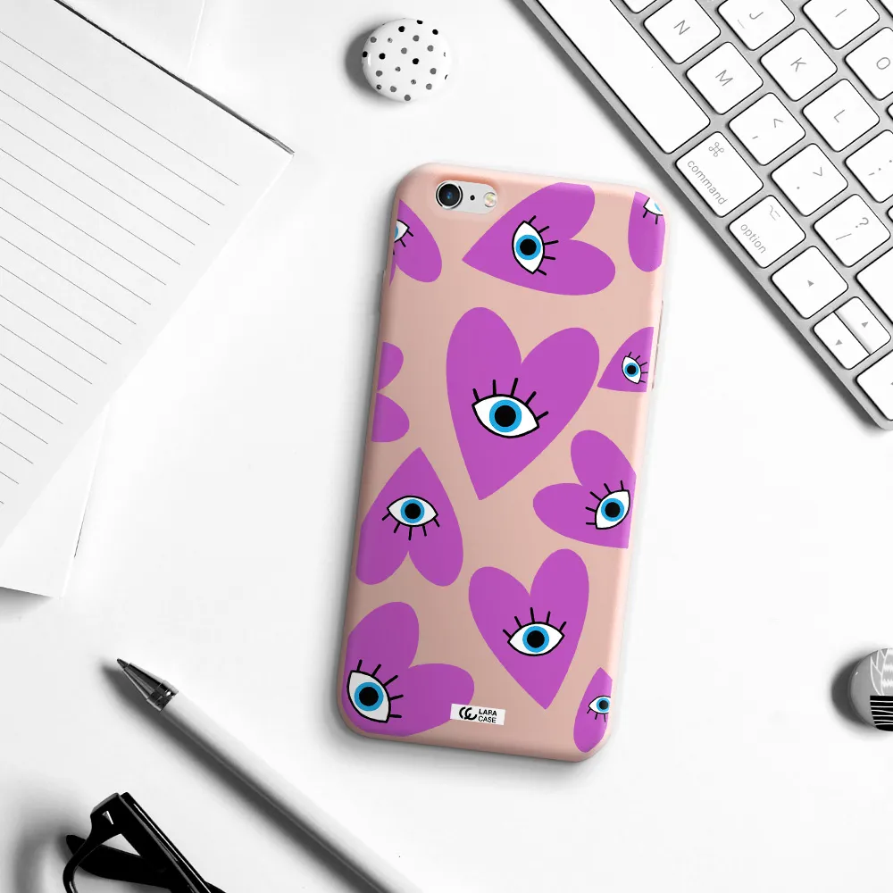 a purple heart with eyes and a black eye Apple iPhone 6S Silicone pastel pink Case