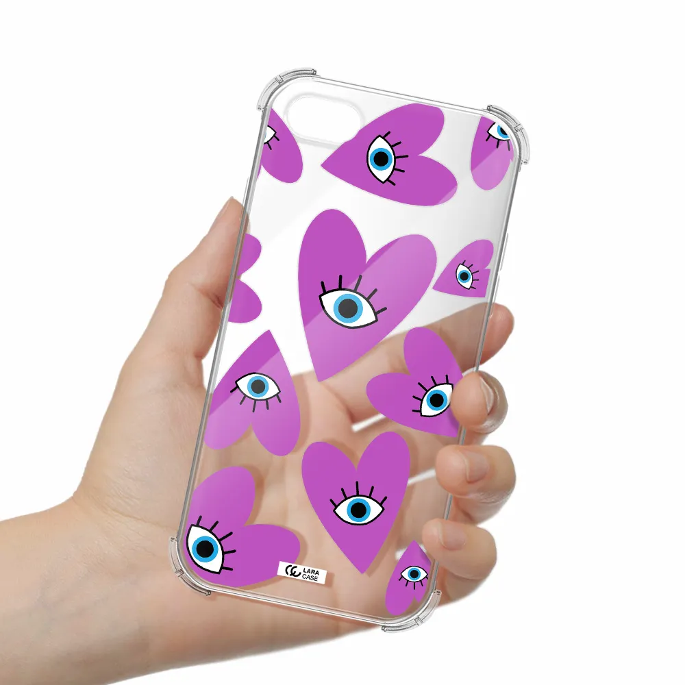 a purple heart with eyes and a black eye Apple iPhone 7 Clear PC Case