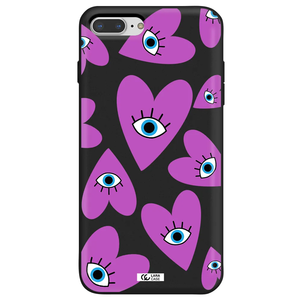 a purple heart with eyes and a black eye Apple iPhone 7 plus Silicone black Case