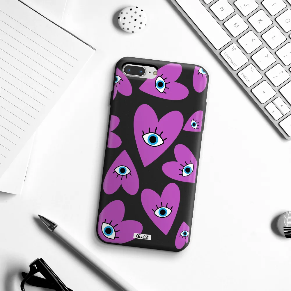 a purple heart with eyes and a black eye Apple iPhone 7 plus Silicone black Case