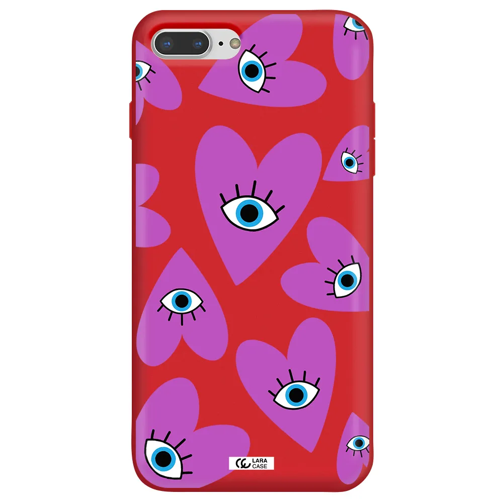 a purple heart with eyes and a black eye Apple iPhone 7 plus Silicone Imperial Red Case