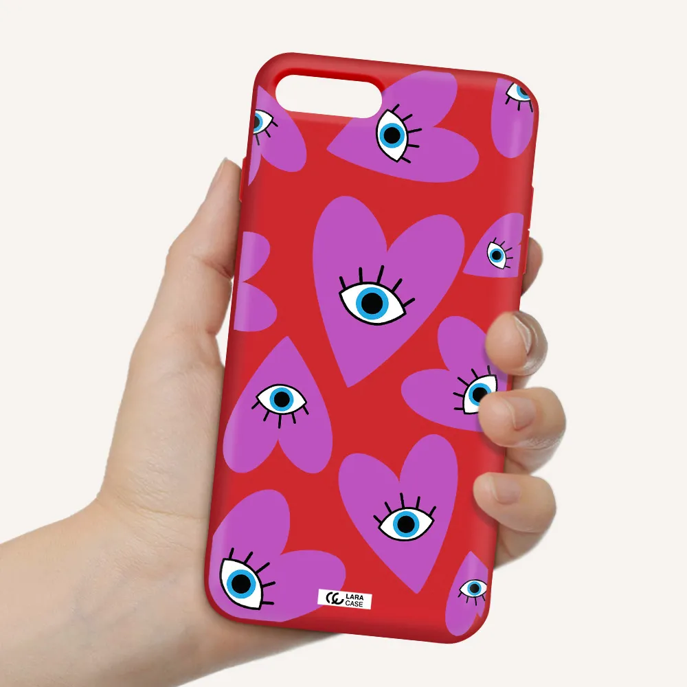 a purple heart with eyes and a black eye Apple iPhone 7 plus Silicone Imperial Red Case