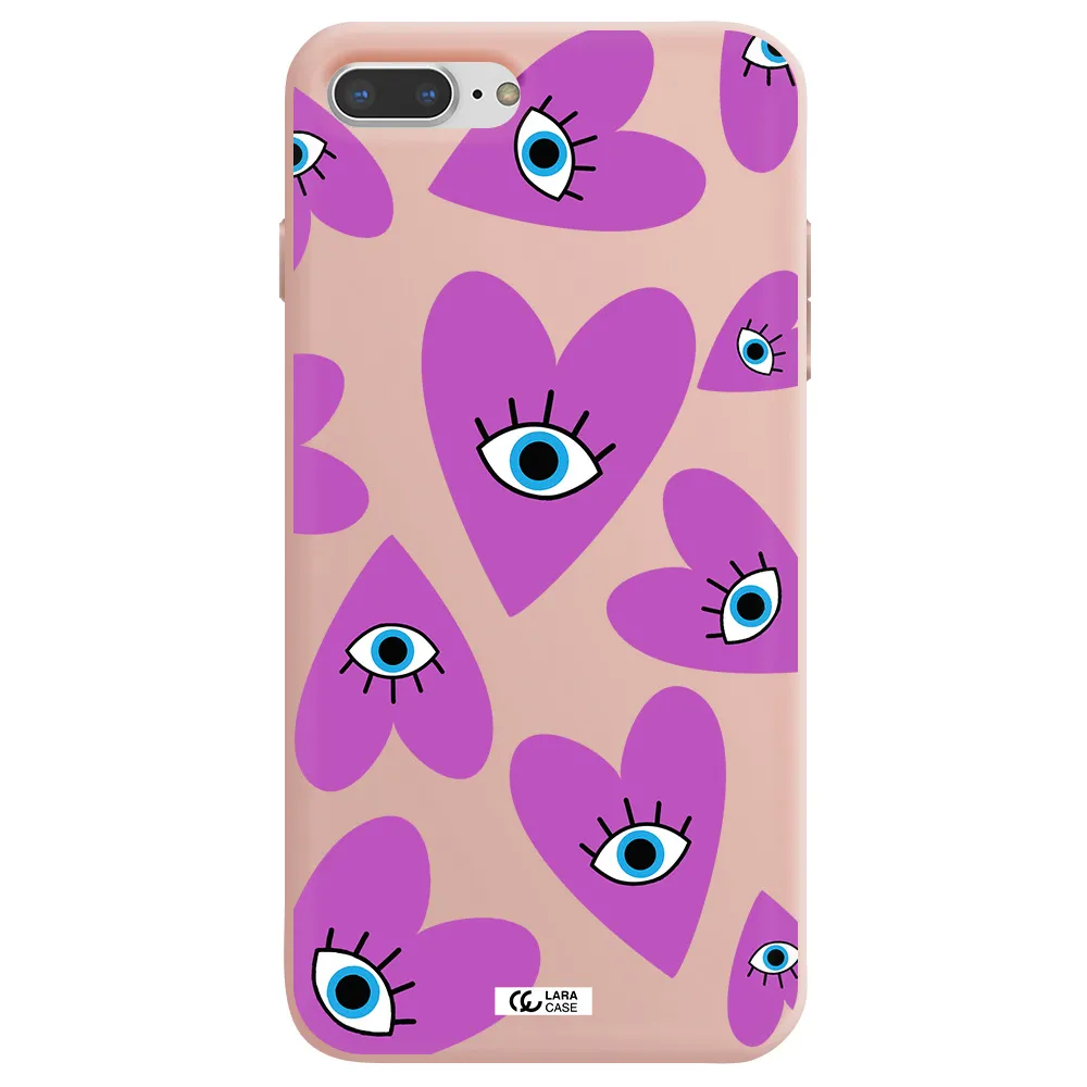 a purple heart with eyes and a black eye Apple iPhone 7 plus Silicone pastel pink Case