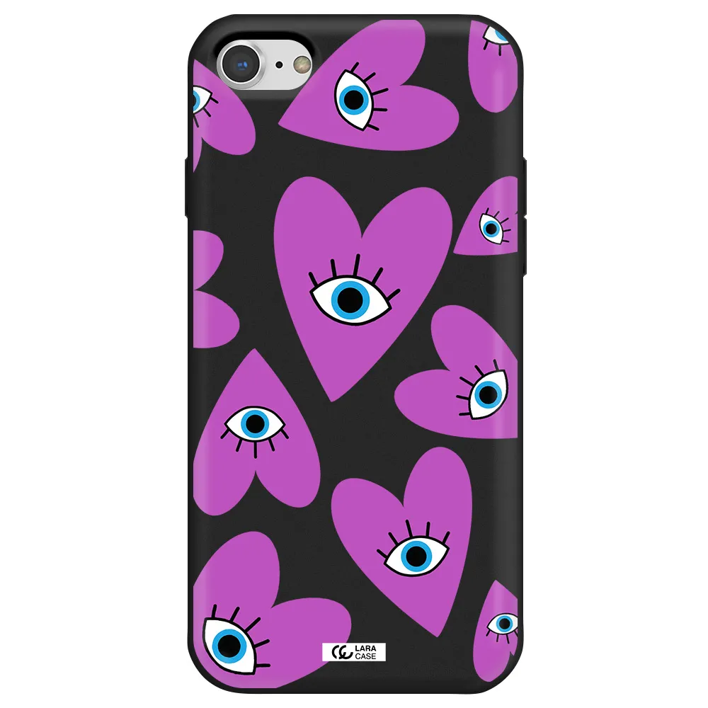 a purple heart with eyes and a black eye Apple iPhone 7 Silicone black Case